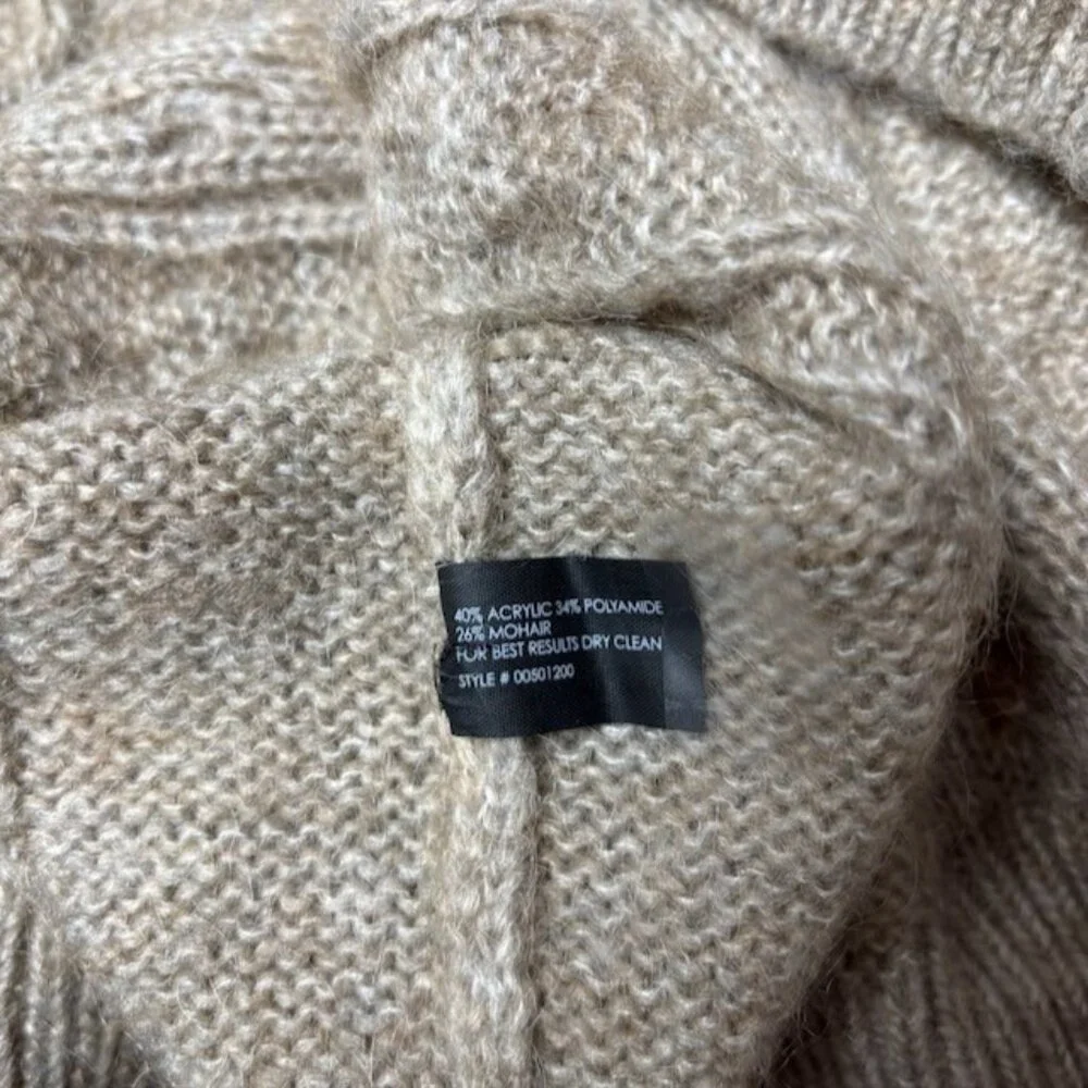 Club Monaco Womens Cable‎ Knit Sweater Size L Beige Quiet Luxury Mohair Blend